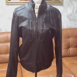 Leather bomber Jacket. Black . Small